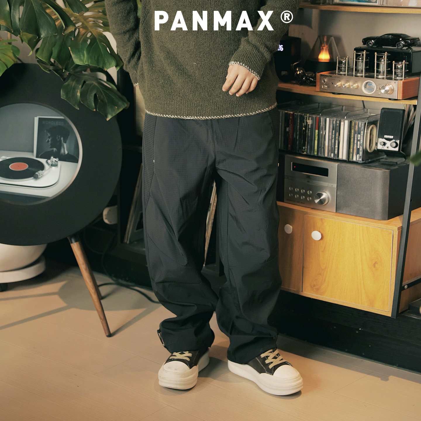 PANMAX潮牌大码男装秋冬工装裤宽松直筒机能裤多线条抽绳长裤