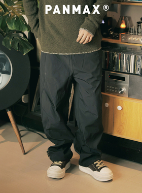 PANMAX潮牌大码男装秋冬工装裤宽松直筒机能裤多线条抽绳长裤