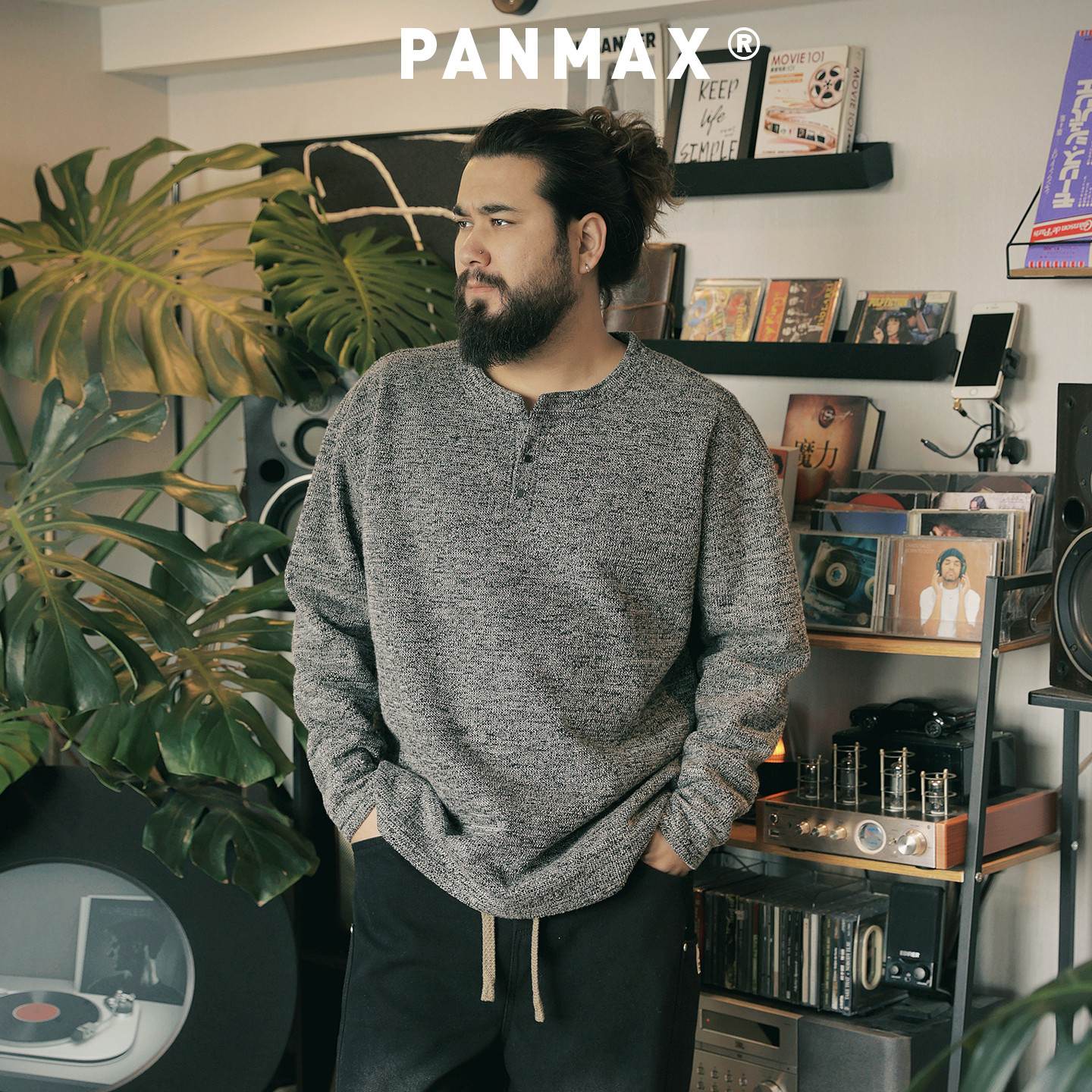 加绒老钱风亨利领针织T恤