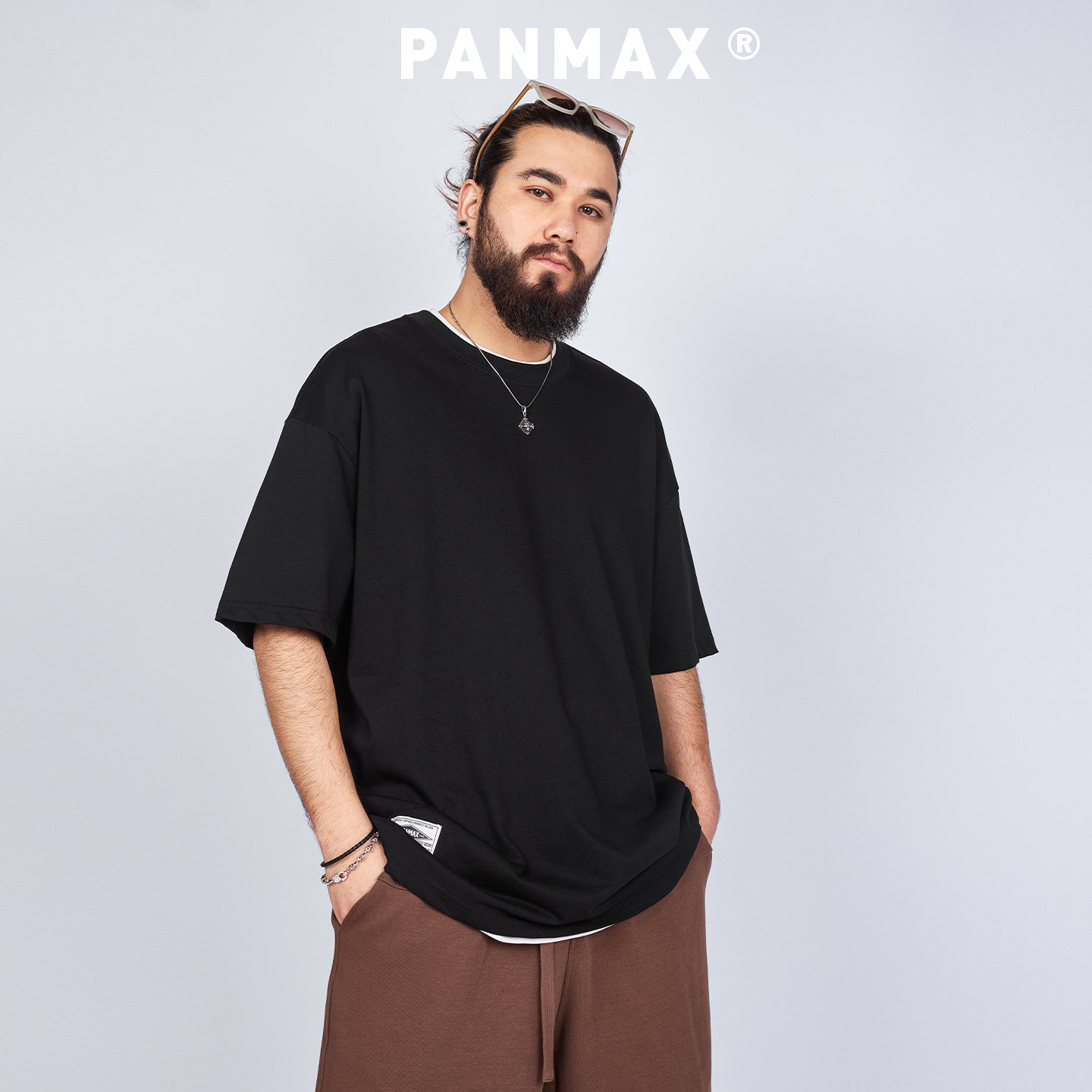 PANMAX大码潮牌男装百搭T恤衫休闲美式纯色打底衫宽松基础上衣