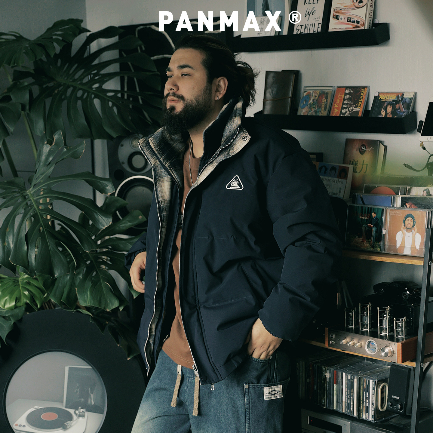 PANMAX潮牌大码男装2025冬季新款立领羽绒保暖外套工装风宽松潮流