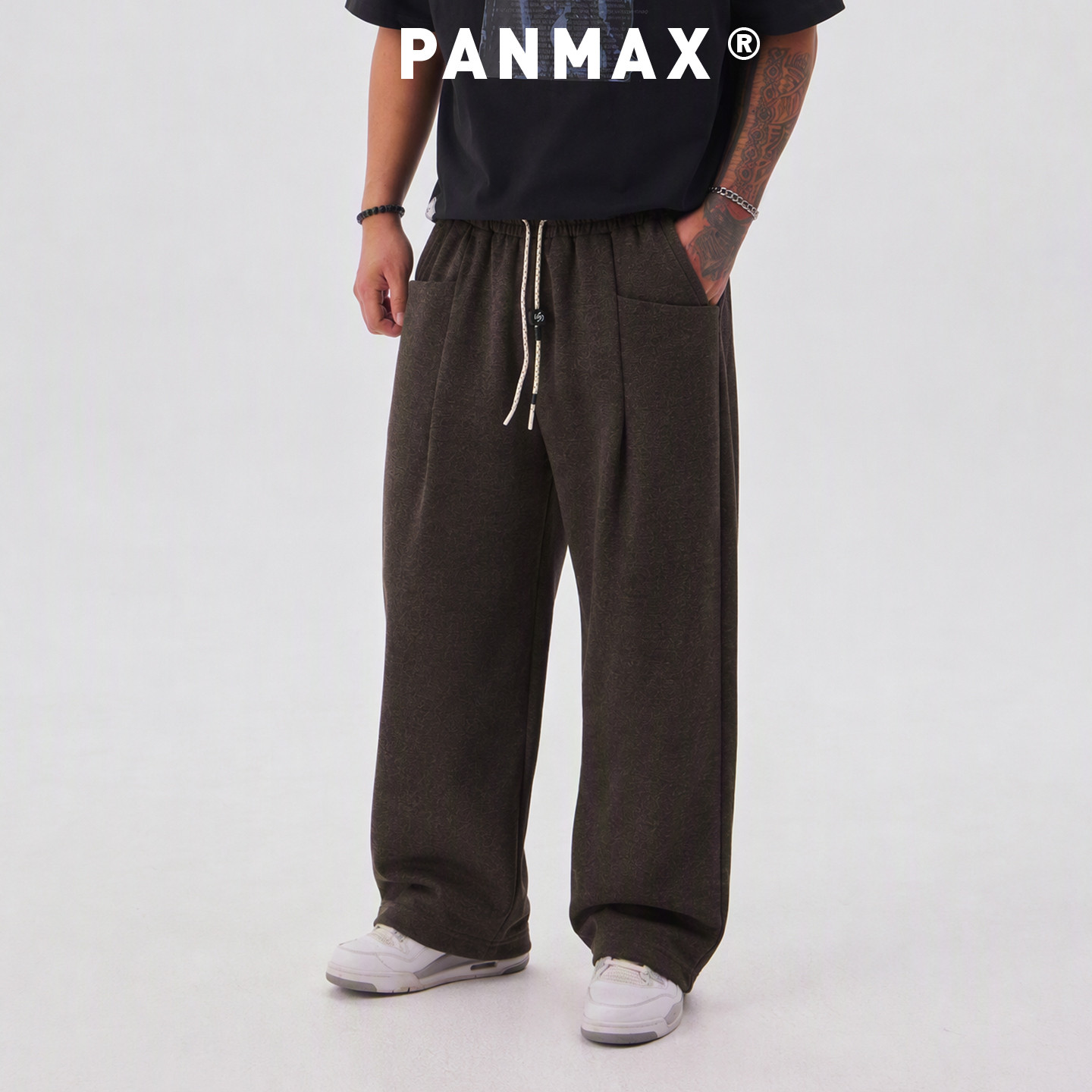 PANMAX潮牌大码男士直筒休闲长裤垂感面料抽绳调节百搭长裤