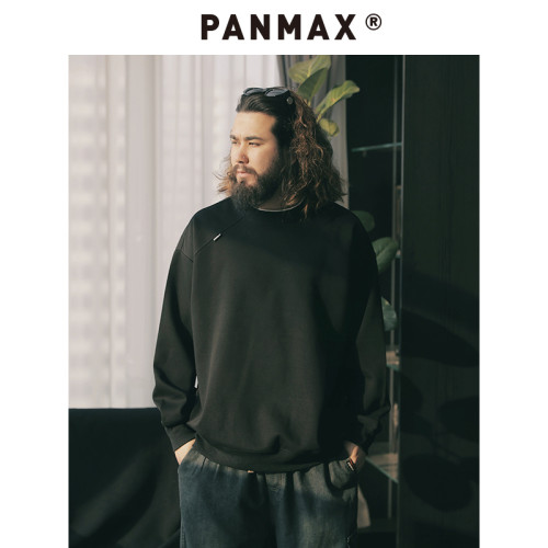 PANMAX潮牌大码男装夏季新款简单时尚纯色圆领套头长袖卫衣男