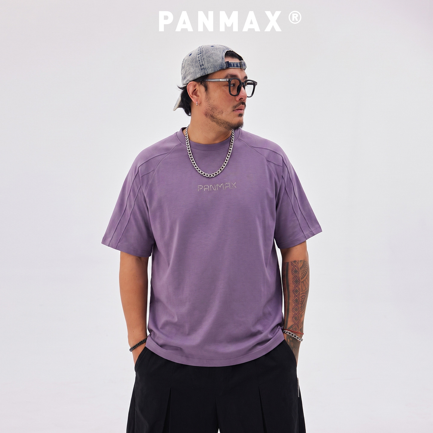 PANMAX大码莱赛尔天丝棉质T恤宽松弹力插肩袖夏季凉感透气短袖