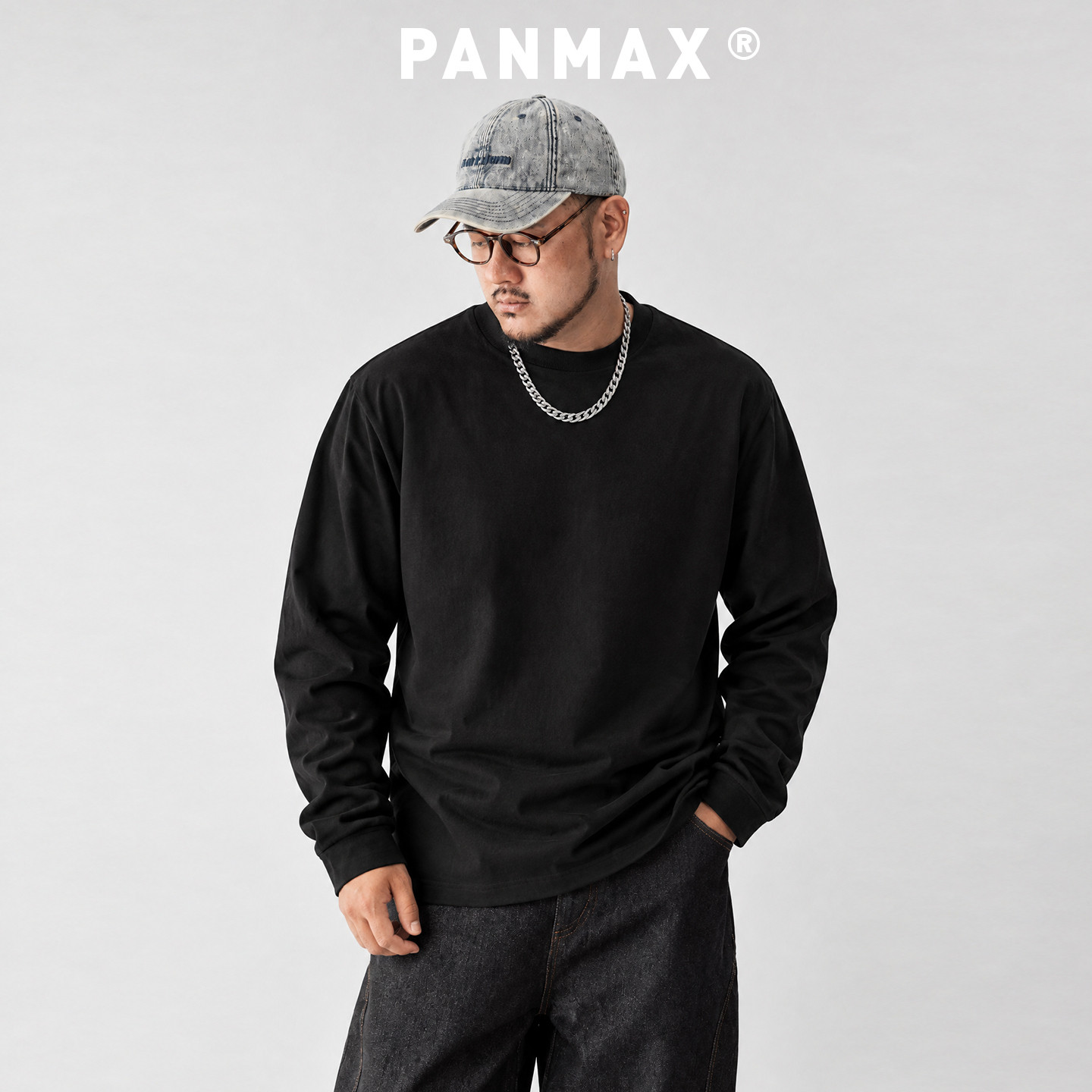 PANMAX大码男装长袖T恤男秋季宽松打底衫胖子加肥加大码体恤潮