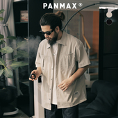 潮牌男装 短袖 日系简约夏款 PANMAX大码 衬衫 薄款 加大痞帅工装 上衣男
