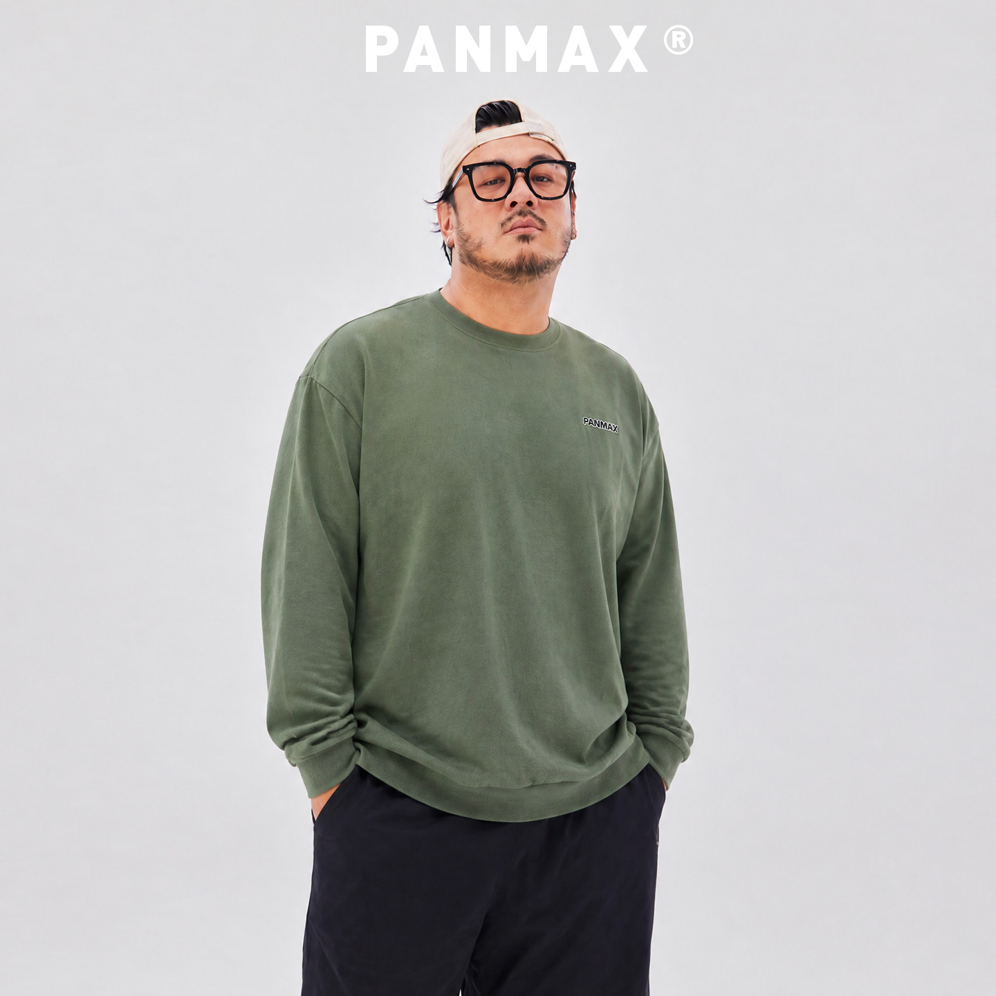 PANMAX潮牌大码男士美式慵懒街头风圆领卫衣宽松百搭休闲套头衫