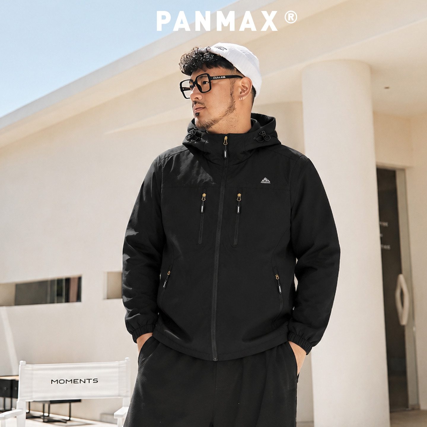 PANMAX潮牌大码户外软壳外套防风保暖摇粒绒秋冬连帽棉服透气运动