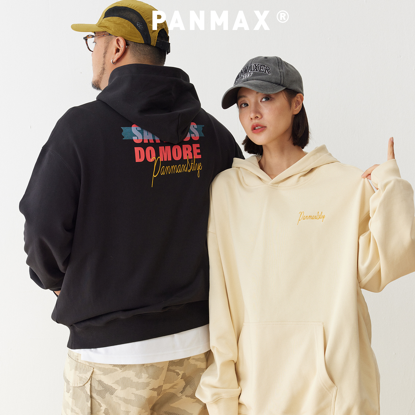 PANMAX潮牌新款情侣卫衣棉质面料连帽衫秋冬宽松印花情侣装外套