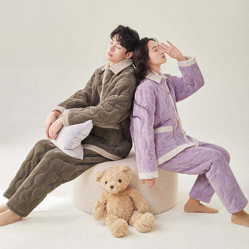 安之伴新款三层夹棉情侣睡衣女冬季加厚珊瑚绒男士家居服保暖套装,女士内衣/男士内衣/家居服,睡衣/家居服套装,淘宝优惠券,粉丝福利购,淘宝优惠卷