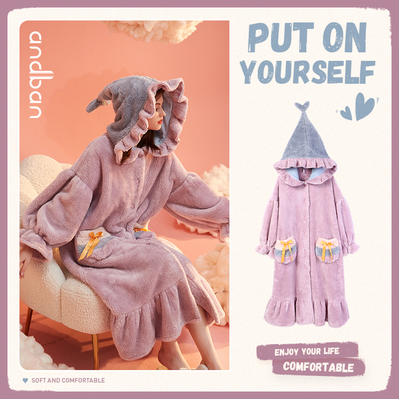 浴袍家居服安之伴连帽睡裙