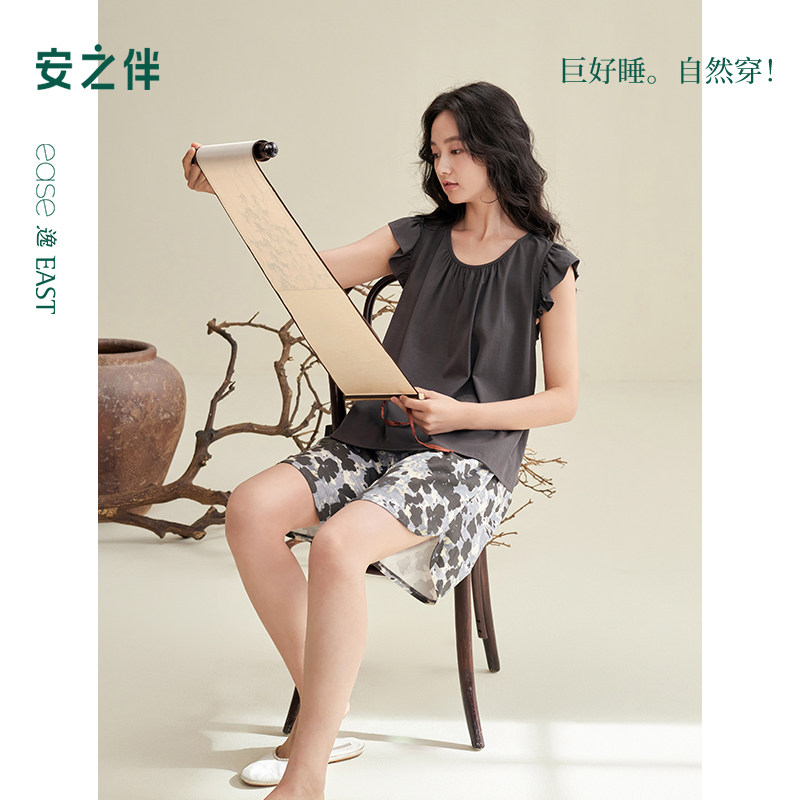 安之伴夏季女睡衣纯棉新中式套装图片