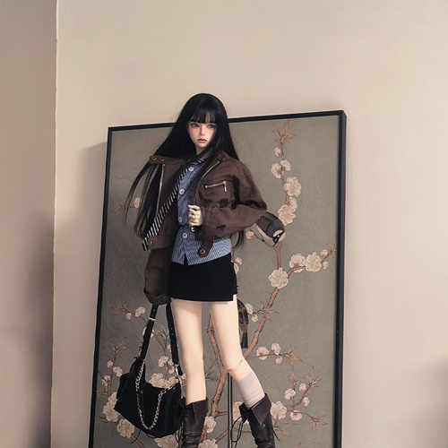 bjd娃娃346分假发娃用高温丝齐刘海直发黑色假毛发套 毛坯发