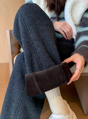 糯米裤羊毛呢阔腿裤女冬天加厚薄款女裤冬季外穿棉裤加长直筒裤子