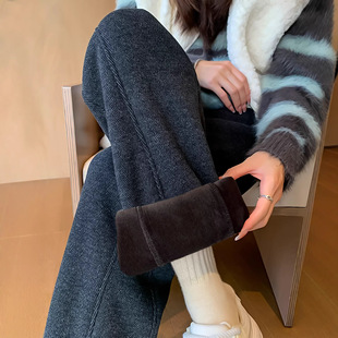 糯米裤羊毛呢阔腿裤女冬天加厚薄款女裤冬季外穿棉裤加长直筒裤子