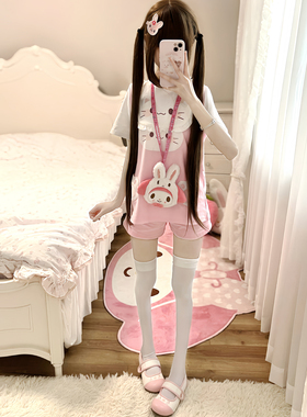 妄想少女原创粉色海盐喵喵软妹可爱套装服饰萌粉色系小猫套装