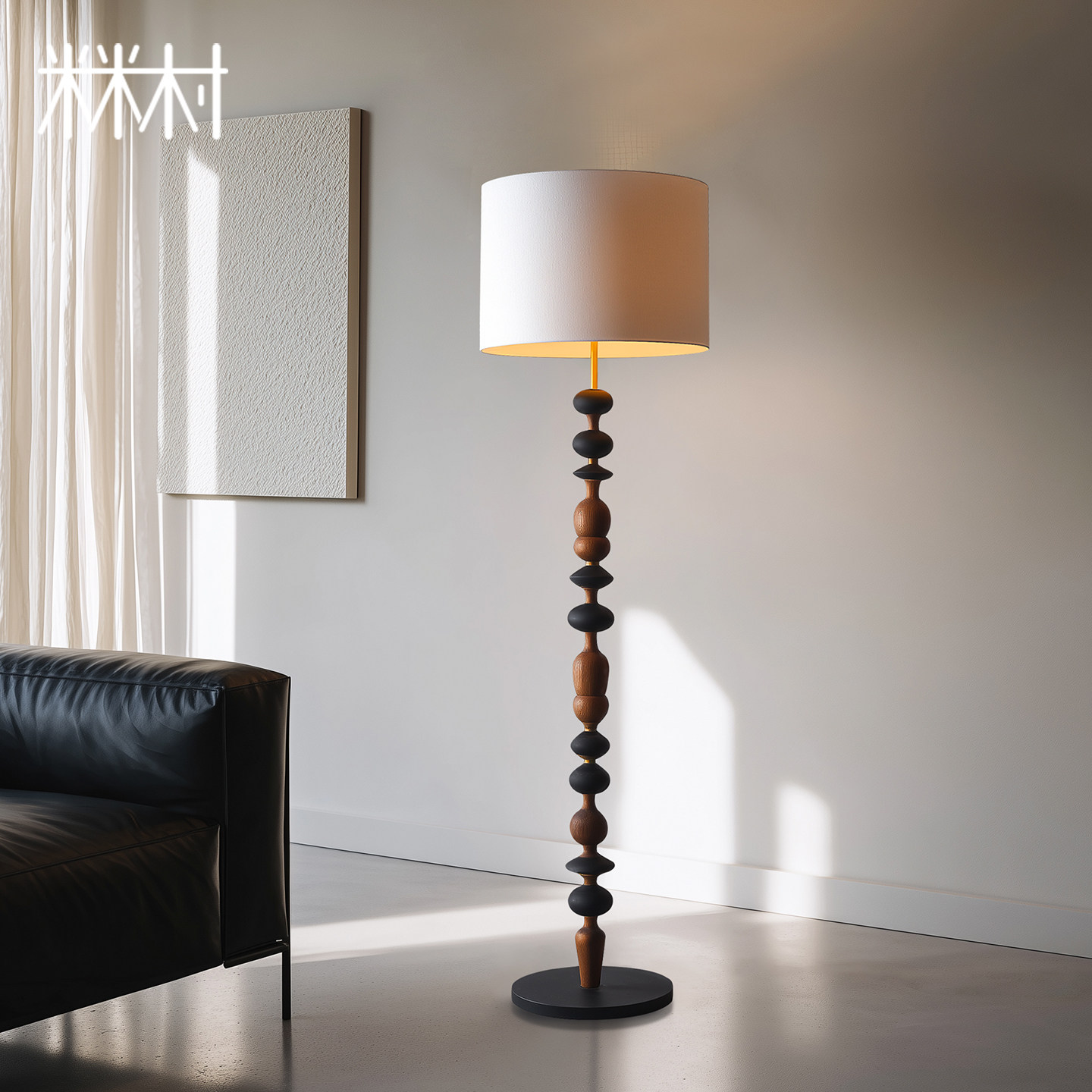 中古风艺术创意实木落地灯高级感