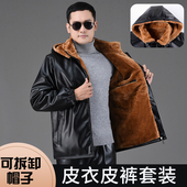 加绒厚摩托车骑行服防风防水保暖棉衣工作服套装 男士 皮衣外套冬季