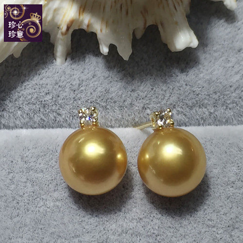 南洋金珠耳钉18K金天然海水珍珠耳饰极强光王妃款耳环耳坠正品