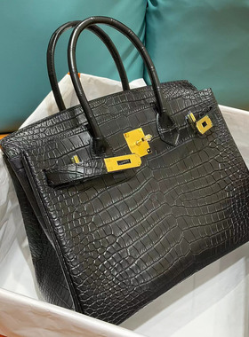 能匠全手工定制Birkin30铂金包湾鳄倒v雾面Matte冰黑色手工缝女包