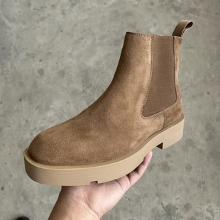日系厚底真皮切尔西靴男冬季 高帮马丁靴英伦短靴子加绒沙漠靴 工装