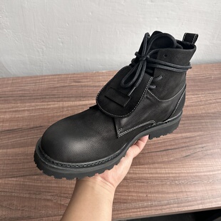 英伦工装 日系厚底 增高马丁靴新款 做旧男士 短靴子高帮皮靴子 真皮