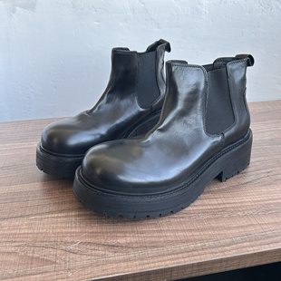 厚底 时尚 休闲牛皮切尔西靴男潮流高帮皮鞋 圆头套筒时尚马丁靴