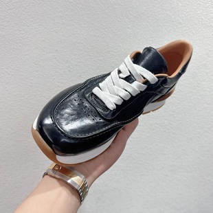 黑色透气皮鞋 日系复古真皮德训鞋 低帮厚底男鞋 街头滑板鞋 单 男时尚