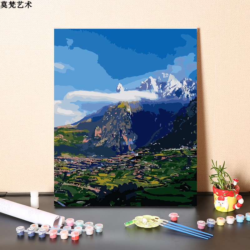 数字油画diy手工填充农村风景画