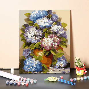 数字油画diy手工填充欧式复古绣球花卉手绘涂色装饰丙烯油彩画画