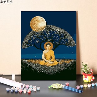 饰涂色油彩画画 数字油画diy手工制作佛光高照填充手绘中式 客厅装