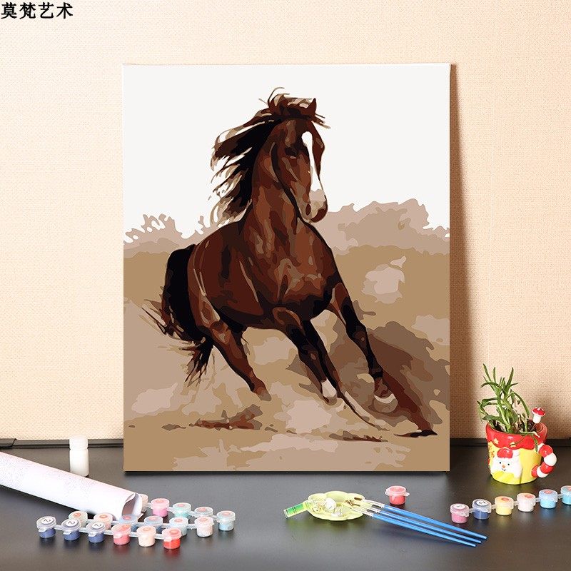 数字油画diy手工填充消磨时间千里马战马装饰画手绘涂色油彩画画