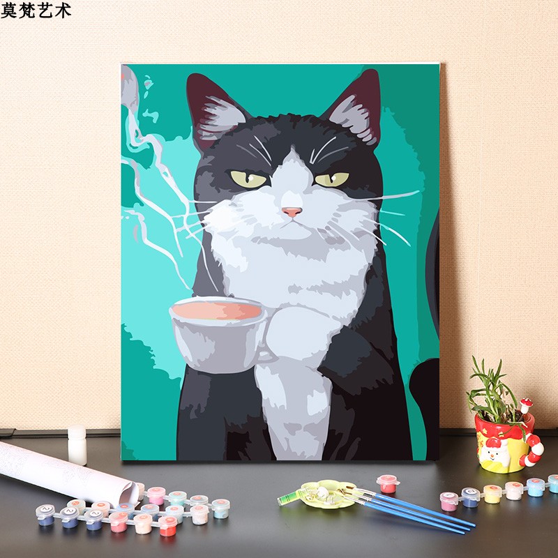 数字油画diy手工填充趣味彩色可爱小猫儿童填色手绘涂色油彩画画