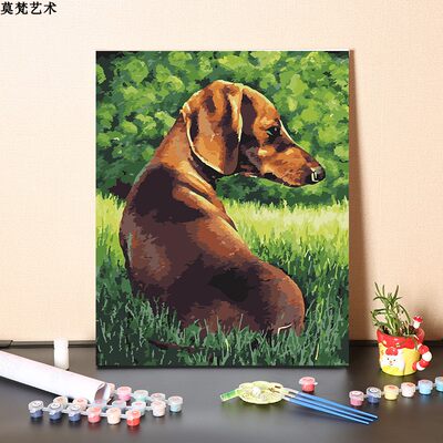 宠物狗腊肠犬数字油画diy