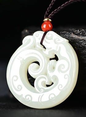 和田色玉吊坠男女本命年龙凤玉佩玉石玉坠龙凤呈祥挂件挂坠毛衣款