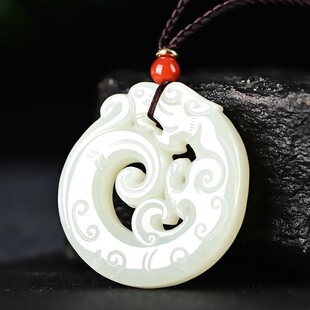 和田色玉吊坠男女本命年龙凤玉佩玉石玉坠龙凤呈祥挂件挂坠毛衣款