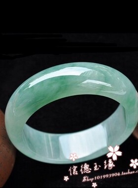 翡翠色玉石手镯冰种油青飘花玉石手镯子女款翡翠色青色玉石手镯