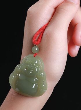 和田色玉青色玉佛像玉坠男女项链弥勒佛大肚佛笑佛玉石玉佩吊坠