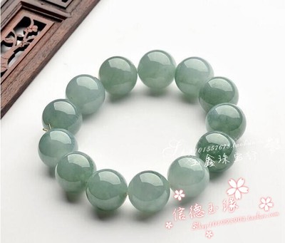 天然缅甸翡翠A货玉手链冰油青飘花玉珠手串手镯男女款送礼送证书