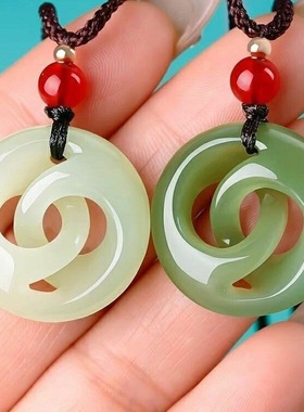 和田色玉转运平安环吊坠青玉男女款湖水绿玉石挂件项链玉佩玉坠