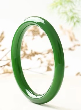 和田色玉碧绿绿玉手镯细条女款菠菜绿帝王绿少女圆条高端新品