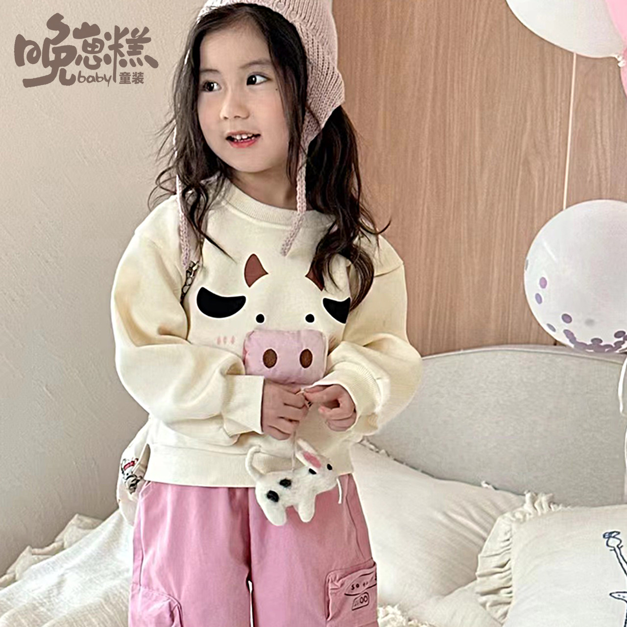 秋季女童棉可爱立体图案卫衣套头