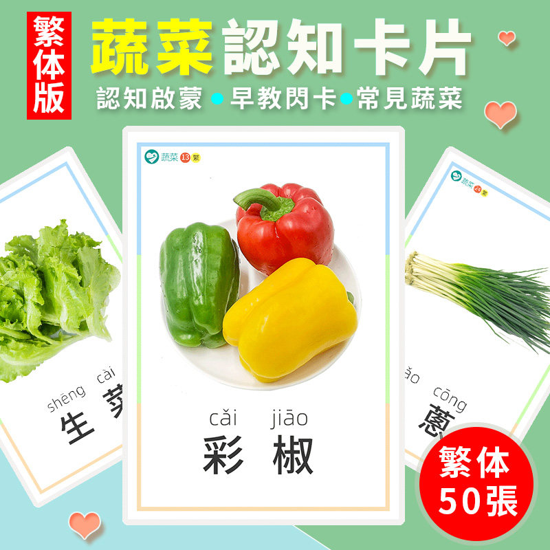 蔬菜認知卡片兒童看圖識物早教英文英語發音閃卡幼稚園訓練教具