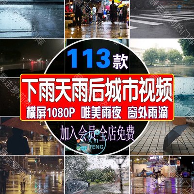 下雨天城市街景路人行人视频窗外夜景雨后玻璃雨滴唯美情感素材