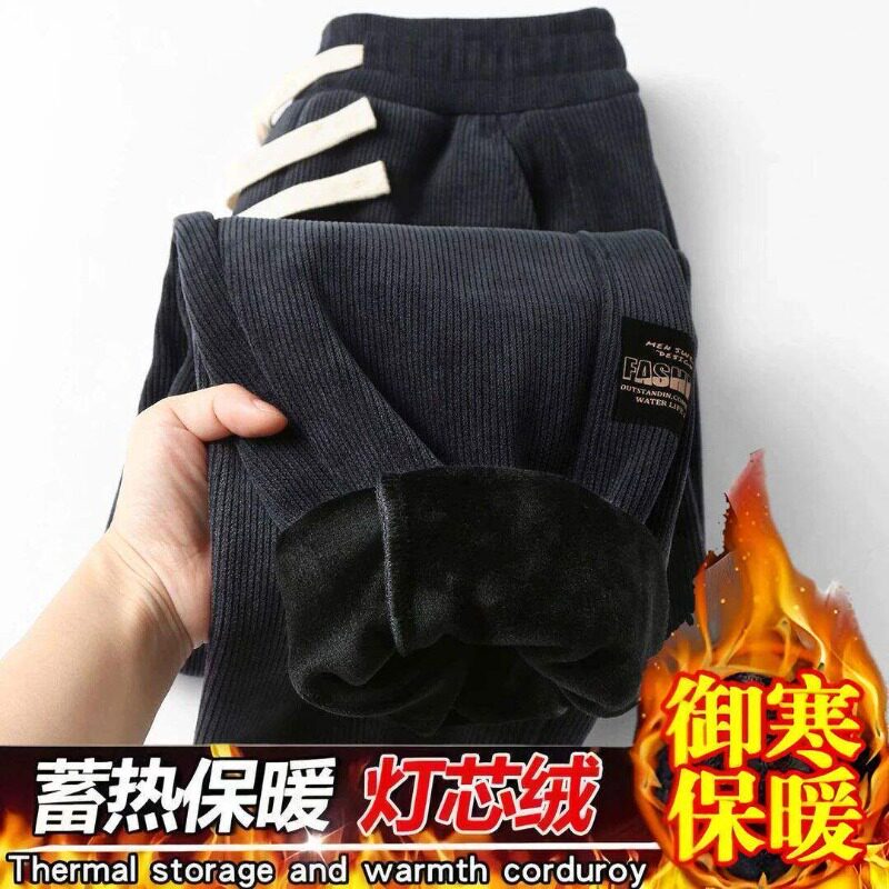 秋冬加绒加厚男士灯芯绒束脚裤