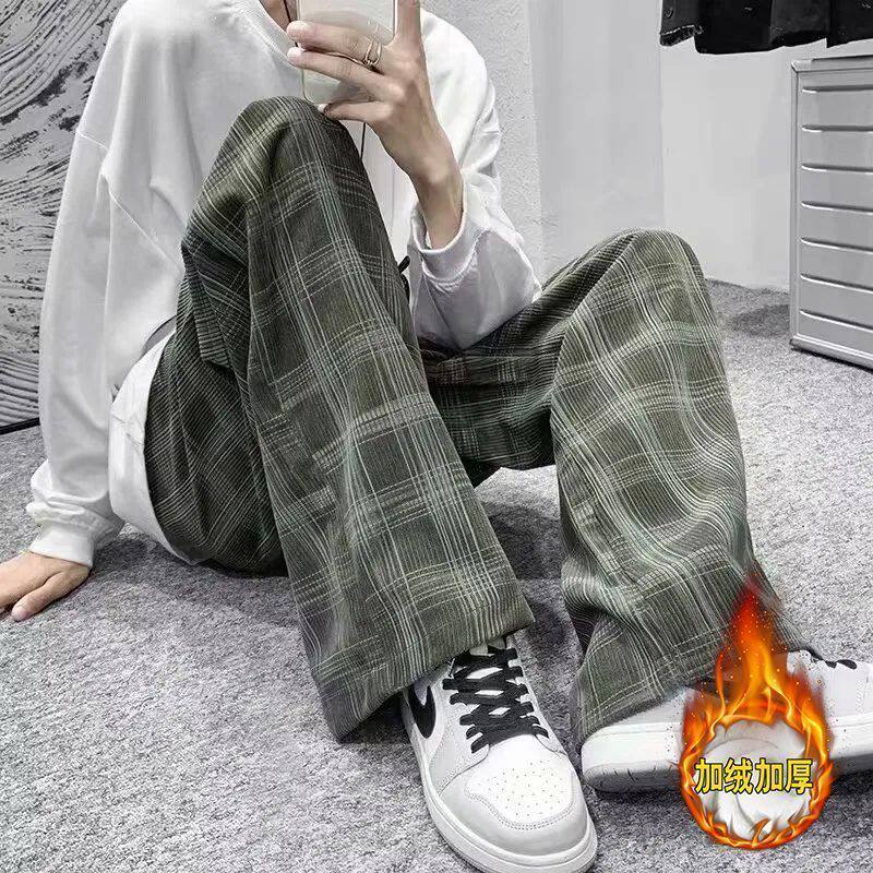 灯芯绒阔腿加厚加绒裤子男直筒