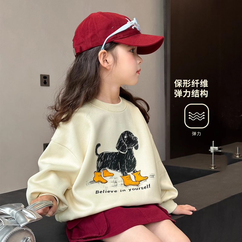 女童春秋套装2025新款中大儿童宽松圆领卡通卫衣半身裙休闲两件套