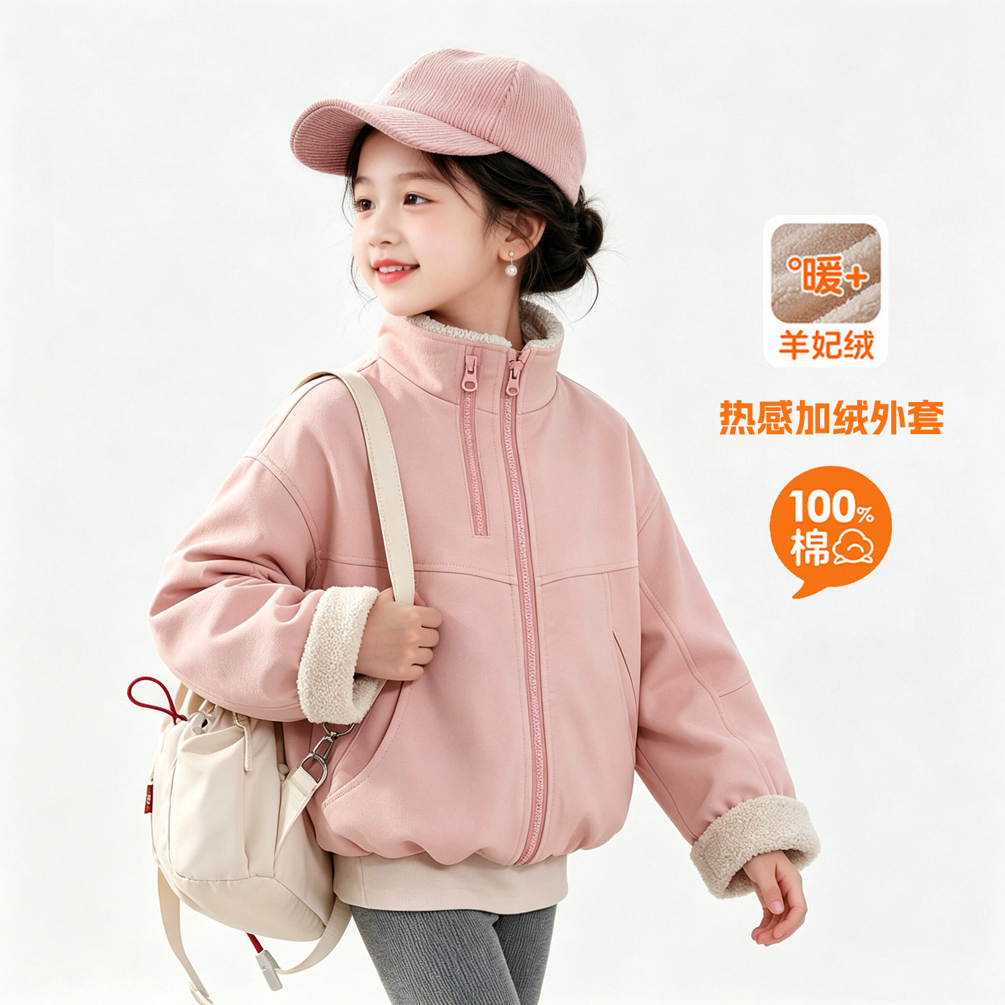 女童加绒立领外套2026秋冬装新款儿童纯棉洋气加厚保暖双拉链棉衣图片