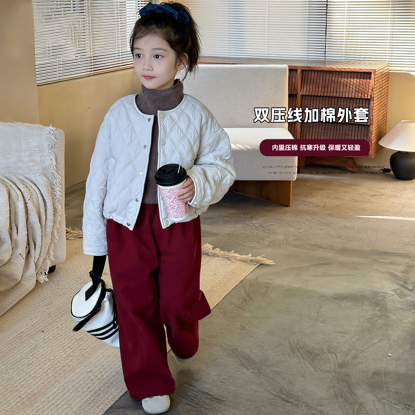 女童短款小棉衣2025春秋款新款儿童网红洋气加棉外套韩版宝宝棉服