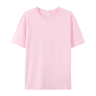 T恤男女全棉浅粉打底衫 淡粉色纯棉纯色圆领短袖 内搭宽松半袖 体恤
